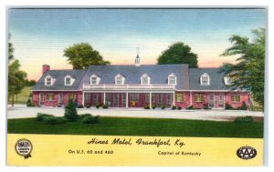 FRANKFORT, KY Kentucky ~ Roadside HINES MOTEL 1952 Linen  Postcard