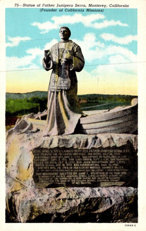 California Monterey Statue Of Father Junipero Serra 1949 Curteich