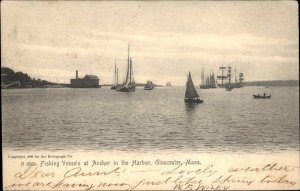 Gloucester Massachusetts MA Fishing Vessels at Anchor c1910 Vintage Postcard