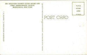 Sullican County Court House First Presbyterian Church Monticello NY VTG Postcard 