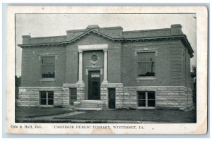 Winterset Iowa Postcard Carnegie Public Library Exterior c1905 Vintage Antique