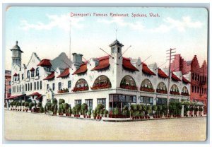 c1950 Famous Davenports Restaurant Building Tower Spokane Washington WA Postcard