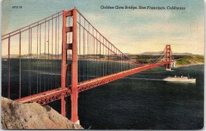 1930s SAN FRANCISCO CALIFORNIA GOLDEN GATE BRIDGE SHIP LINEN POSTCARD 42-226