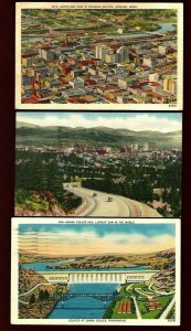 Y65 Spokane, 3 Pcs. Aeroplane View Business Section- Sunset Highway-Grand Coulee