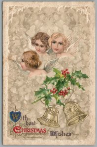 JOHN WINSCH ANGEL GIRLS HAPPY NEW YEAR CHRISTMAS ANTIQUE EMBOSSED POSTCARD