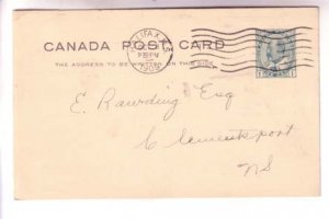 Edward, Canada Postal Stationery Postcard, Used 1909 Nova Scotia Chronicle