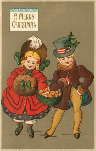 Embossed Christmas Postcard Rotograph H 3023 Beautiful Children in Fancy Dress