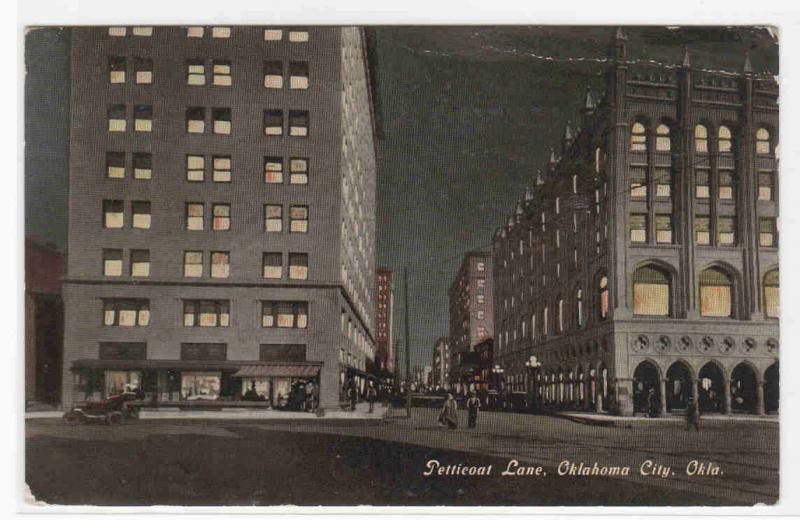Petticoat Lane Street Scene at Night Oklahoma City OK 1911 postcard