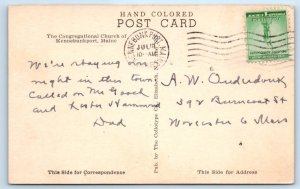 KENNEBUNKPORT, Maine ME ~ Handcolored CONGREGATIONAL CHURCH  1946 Postcard