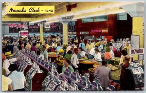 Reno Nevada 1950s Postcard Nevada Club The Bonus Club Gaming Room Slot Machines