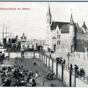 c1900s UDB Anvers, Belgium Debarcadere du Steen Castle Ships Harbor Crowd A359