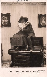 VINTAGE POSTCARD TRY THIS ON YOUR PIANO. ROMANTIC HUMOR REAL PHOTO RPPC 1907