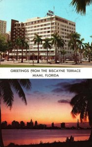 VINTAGE POSTCARD DUAL VIEW BISCAYNE TERRACE HOTEL MIAMI FLORIDA MAILED 1974