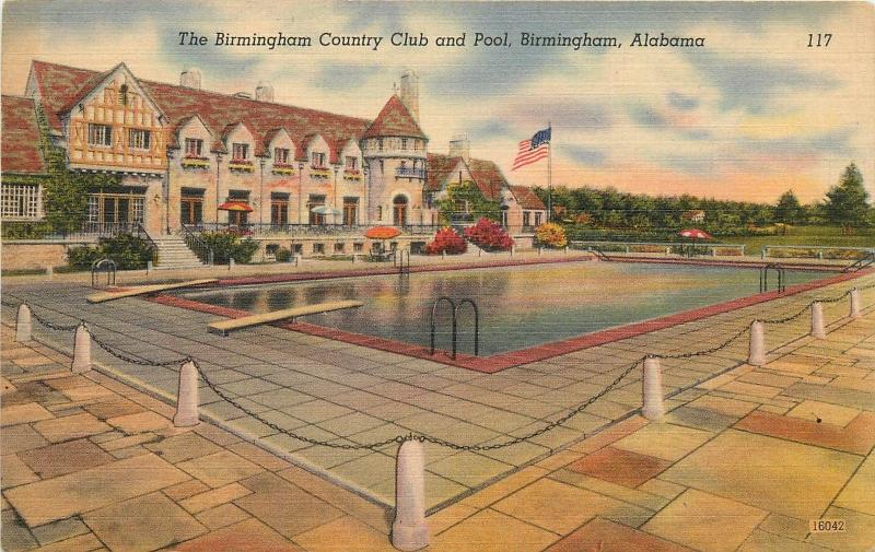 Linen Postcard; Birmingham Country Club & Pool, Birmingham AL Unposted