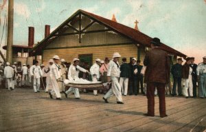 Vintage Postcard 1910's Sailors Military With Steam Boat in Background