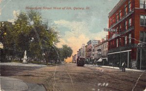 c.'17, Hampshire Street West of Fifth, Trolly,Creases, Quincy, IL, Old Post Card