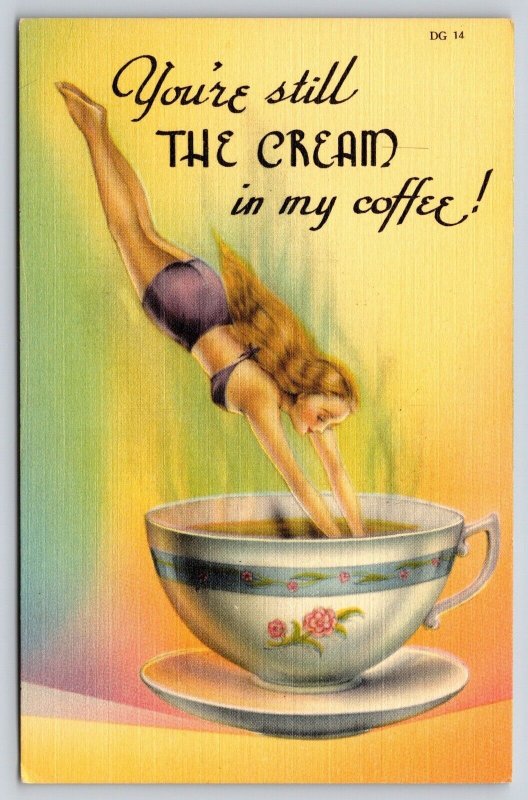 You're Still The Cream In My Coffee!~Bathing Beauty Dives into Coffee Cup~Linen