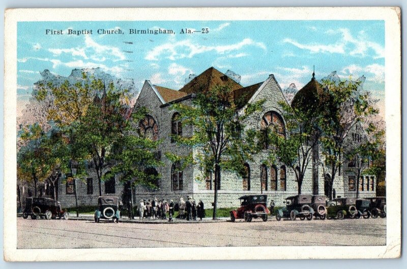 Birmingham Alabama AL Postcard First Baptist Church Building Exterior View 1925