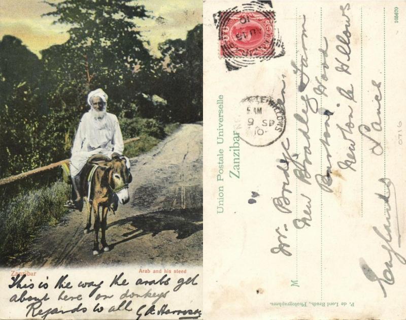 tanzania, ZANZIBAR, Arab and his Steed, Donkey (1910) Postcard