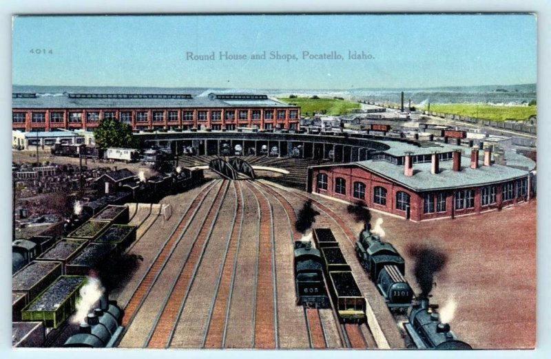 POCATELLO, Idaho ID ~ Trains ROUND HOUSE & SHOPS c1910s Railroad Postcard