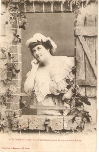 Erotic lady.  At the window Old vintage French postcard