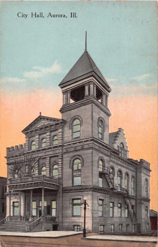 AURORA ILLINOIS CITY HALL~KROPP PUBLISHED POSTCARD 1914