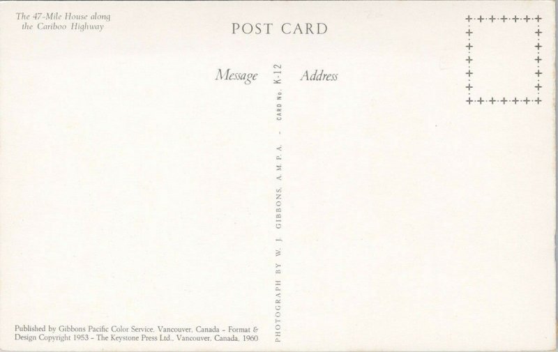 47 Mile House BC British Columbia Trading Post Teepee Unused Postcard G24