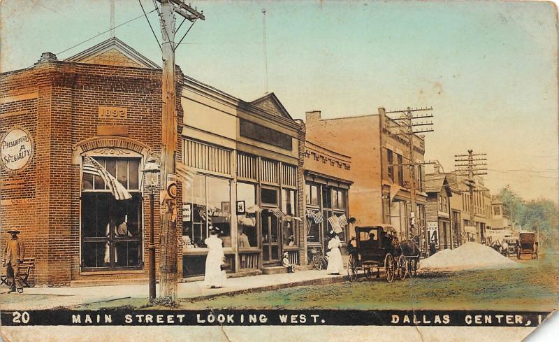 F35/ Dallas Center Iowa RPPC Postcard c1910 Main Street Stores Color