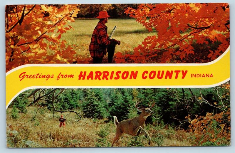 Postcard IN Banner Dual View Greetings From Harrison County Indiana Vintage O13