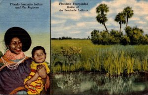 Florida Everglades Home Of The Seminole Indians & Seminole Indian and Her Pap...