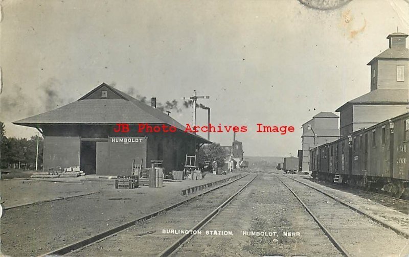 Depot, Nebraska, Humboldt, RPPC, Chicago Burlington & Quincy Railroad Station