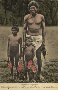 argentina, CHACO, Indios Chamacoco, Indian Man with Children (1916) Postcard
