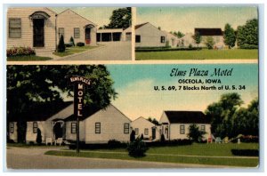 c1950's Elms Plaza Motel Roadside Osceola Iowa IA Multiview Vintage Postcard