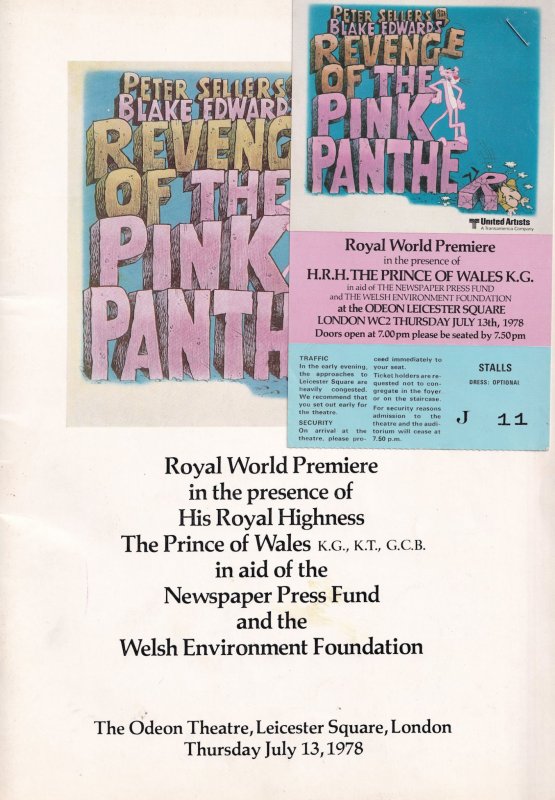 Revenge Of The Pink Panther Movie Peter Sellers FIRST EVER 1978 PREMIERE Prog...