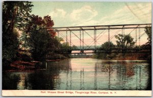 Port Watson Street Bridge Tioughnioga River Cortland New York NY Postcard