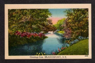 NEW YORK BRANCHPORT NY Greetings from Postcard Linen PC