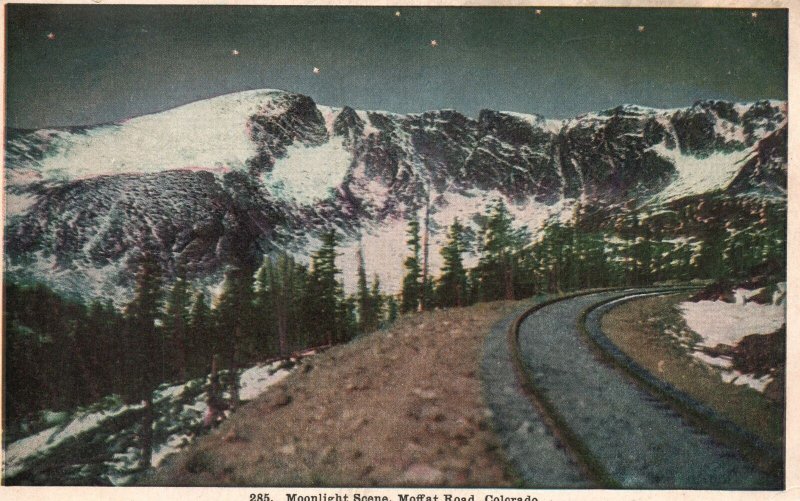 Vintage Postcard Moonlight Scene Moffat Road Colorado CO The Thayer Publishing