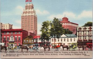 Niagara Falls NY Horse Carriages Niagara Hotel Curt Teich Linen Postcard E87