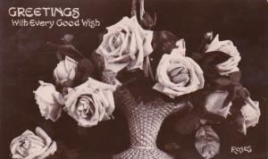 Greetings With Every Good Wish Basket Of Roses Real Photo