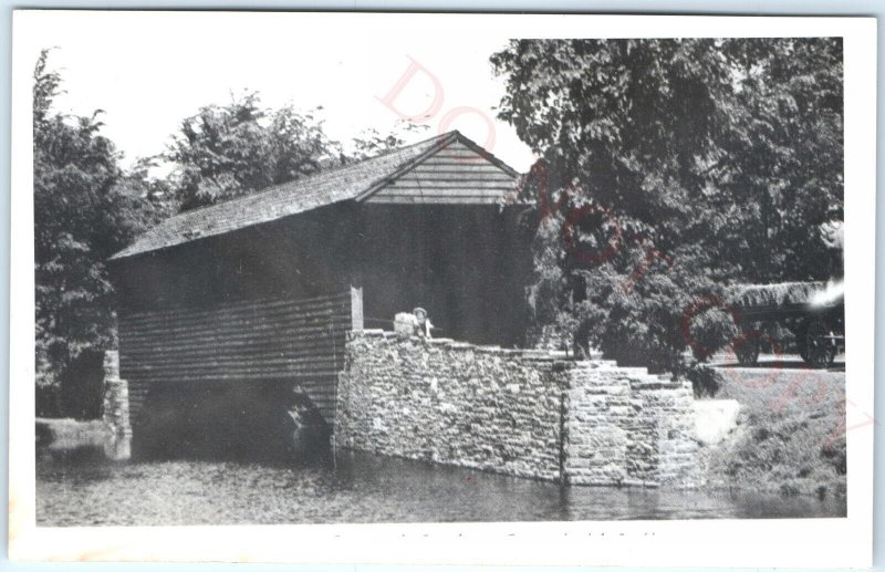 c1950s Dearborn MI RPPC Covered Bridge Greenfield Lagoon Real Photo Postcard A94