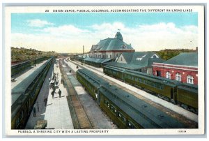 Pueblo Colorado Postcard Union Depot Railroad Train Station Rail c1940 Vintage