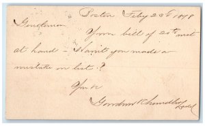 1878 Bill Letter Boston Massachusetts MA South Windham CT Postal Card
