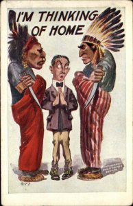 HH Tammen White Man Between American Indians with Knives c1910 PC