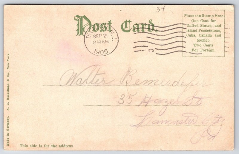 1906 High School Trenton New Jersey Campus Building Outside View Posted Postcard