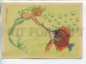 464277 Germany 1946 year painting Mermaid holding fish Lewercuz postcard