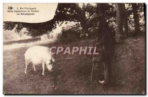 Postcard Old Pig Pig Folklore en Perigord truffles Two researchers The reward