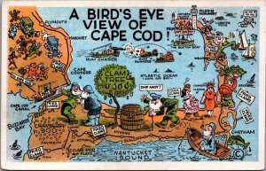 Birds Eye View Of Cape Cod Massachusetts Map Vintage Postcard C105