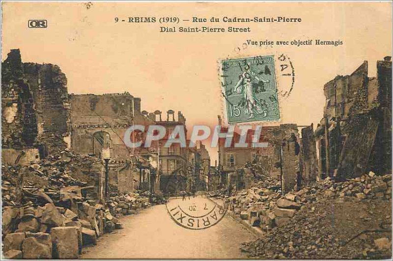 Old Postcard Reims 1919 Rue du Cadran Saint Pierre Militaria