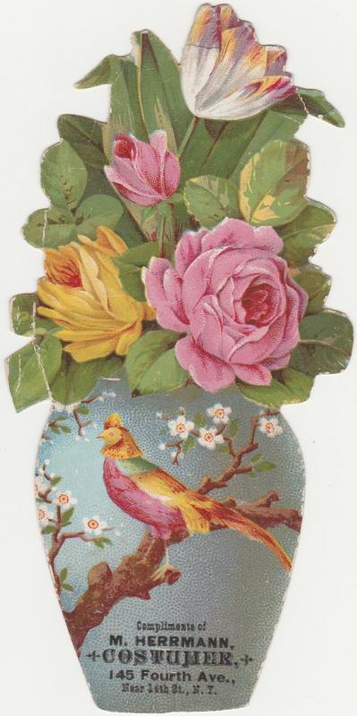 Victorian Die Cut Trade Card Flower Vase - Herrman Costumer of NY City