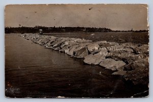 J97/ Marquette Michigan RPPC Postcard c1910 Brack Water Breakwall  408